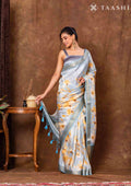 Dusty Blue Floral Printed Tissue Organza Saree - Taashi