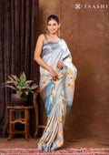 Dusty Blue Floral Printed Tissue Organza Saree - Taashi