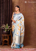 Dusty Blue Floral Printed Tissue Organza Saree - Taashi