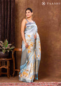 Dusty Blue Floral Printed Tissue Organza Saree - Taashi