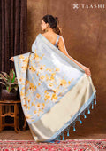 Dusty Blue Floral Printed Tissue Organza Saree - Taashi