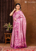 Violet Floral Printed And Zari Striped Tussar Saree - Taashi