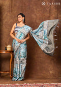 Dark Grey Traditional Abstract Tusaar Saree - Taashi