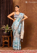 Dark Grey Traditional Abstract Tusaar Saree - Taashi