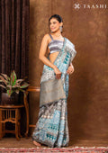 Dark Grey Traditional Abstract Tusaar Saree - Taashi