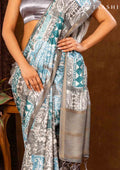 Dark Grey Traditional Abstract Tusaar Saree - Taashi