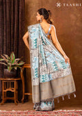 Dark Grey Traditional Abstract Tusaar Saree - Taashi