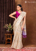 Off White And Lavender Muticolor Watercolor Floral Organza Saree - Taashi