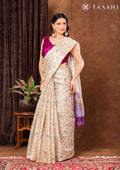Off White And Lavender Muticolor Watercolor Floral Organza Saree - Taashi