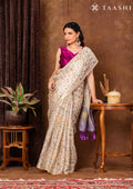 Off White And Lavender Muticolor Watercolor Floral Organza Saree - Taashi