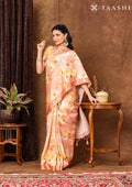 Pink And Dusty Pink Floral Printed Tissue Organza Saree - Taashi