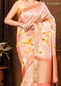 Pink And Dusty Pink Floral Printed Tissue Organza Saree - Taashi