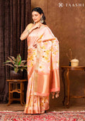 Pink And Dusty Pink Floral Printed Tissue Organza Saree - Taashi