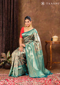 Teal Tissue Brocade Weaving Silk Saree - Taashi