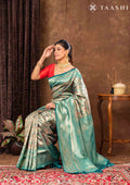 Teal Tissue Brocade Weaving Silk Saree - Taashi
