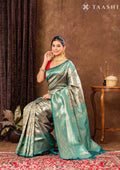 Teal Tissue Brocade Weaving Silk Saree - Taashi