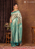 Teal Tissue Brocade Weaving Silk Saree - Taashi