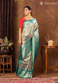 Teal Tissue Brocade Weaving Silk Saree - Taashi