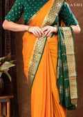 Mustard Crepe Saree With Zari Border - Taashi