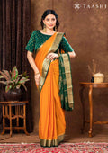 Mustard Crepe Saree With Zari Border - Taashi