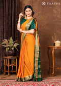 Mustard Crepe Saree With Zari Border - Taashi