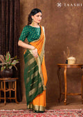 Mustard Crepe Saree With Zari Border - Taashi