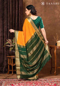 Mustard Crepe Saree With Zari Border - Taashi
