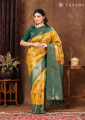 Mustard Floral Tissue Brocade Silk Saree - Taashi