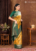 Mustard Floral Tissue Brocade Silk Saree - Taashi