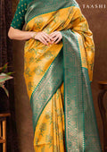 Mustard Floral Tissue Brocade Silk Saree - Taashi