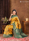 Mustard Floral Tissue Brocade Silk Saree - Taashi