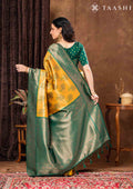 Mustard Floral Tissue Brocade Silk Saree - Taashi