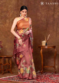 Maroon Floral Printed Tissue Organza Saree - Taashi