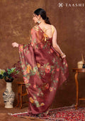 Maroon Floral Printed Tissue Organza Saree - Taashi