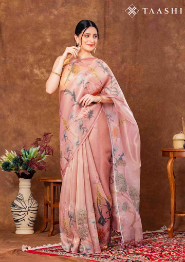 Dusty Blush Pink Tissue Contemporary Printed Saree