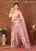 Peach Color Nature InspiRed Printed Tissue Organza Saree - Taashi