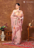 Peach Color Nature InspiRed Printed Tissue Organza Saree - Taashi