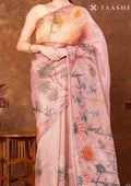 Peach Color Nature InspiRed Printed Tissue Organza Saree - Taashi