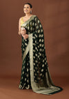 Dark Green Contemporary Woven Chiffon Saree
