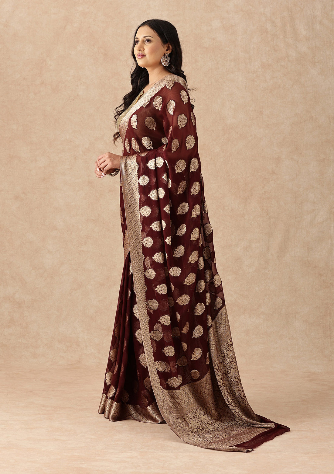 The Maroon Brocade Chiffon