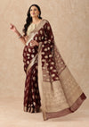 Brown Contemporary Woven Chiffon Saree