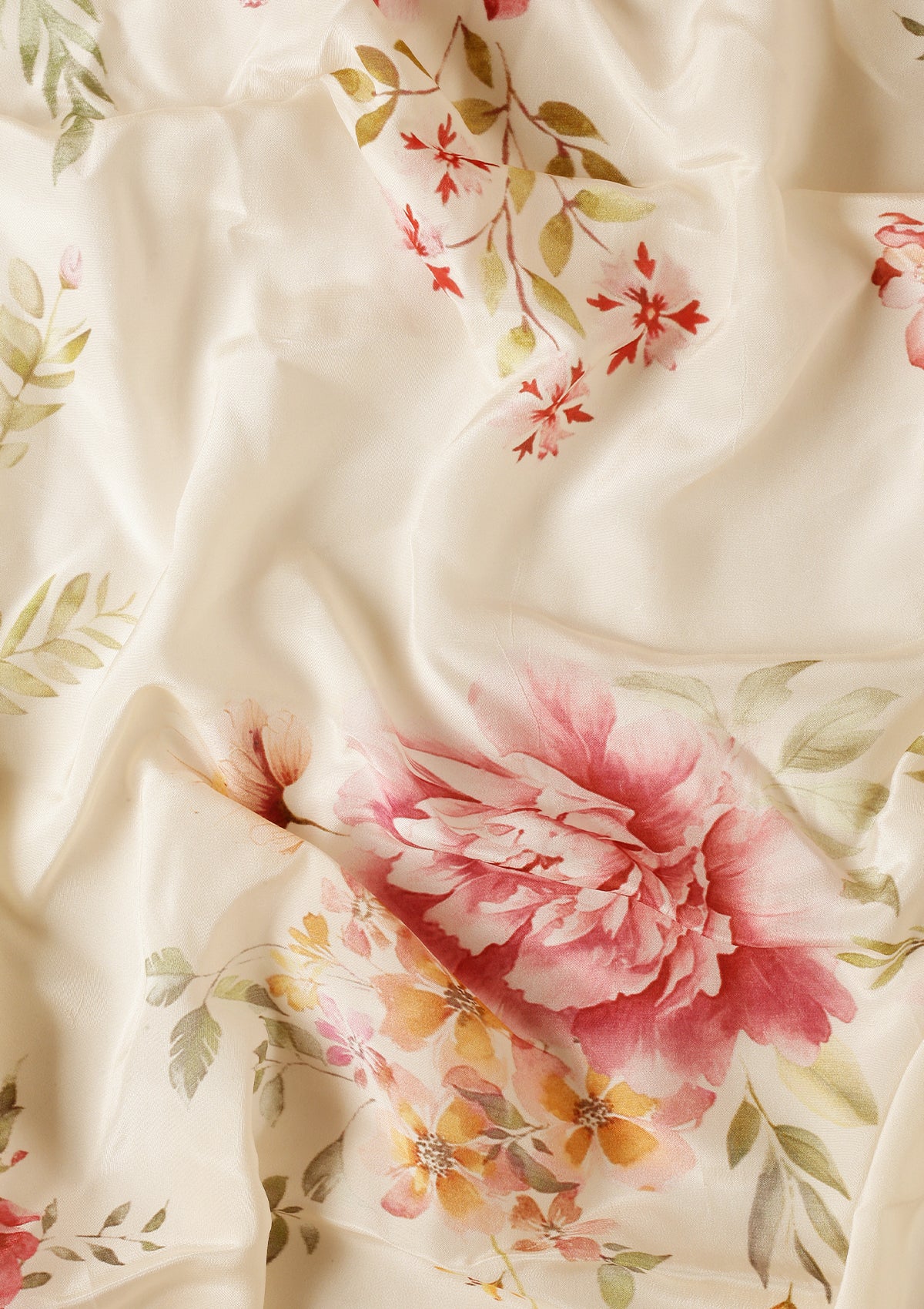 Cream Floral Printed Crepe Saree