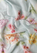 Pastel Blue Floral Printed Crepe Saree - Taashi