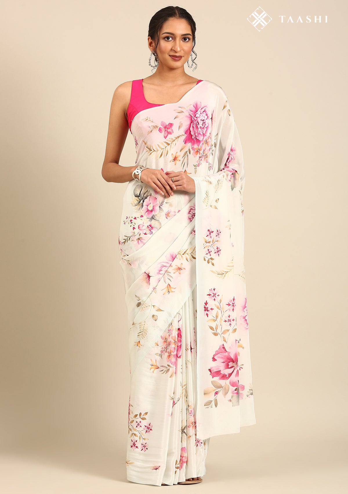 Pastel Mint Blue Floral Printed Crepe Saree
