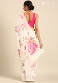 Pastel Mint Blue Floral Printed Crepe Saree - Taashi