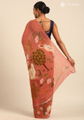 Dusty Dark Pink Flamingo Floral Printed Georgette Saree - Taashi