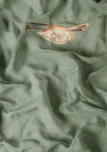 Dusty Dark Green Flamingo Floral Printed Georgette Saree - Taashi