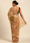 Dusty Dark Beige Flamingo Floral Printed Georgette Saree - Taashi