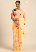 Pastel Orange Watercolor Floral Printed Georgette Saree - Taashi