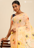 Pastel Orange Watercolor Floral Printed Georgette Saree - Taashi